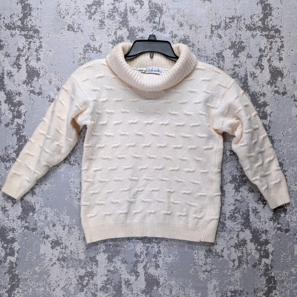Raffaella Cream Textured Turtleneck Sweater Angora Rabbit &‎ Lambswool Blend Med